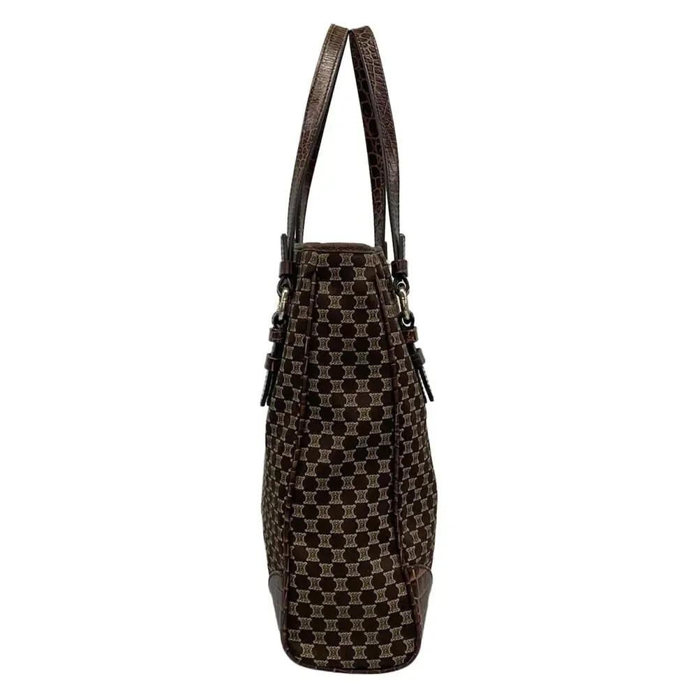 Celine Macadam Tote Bag Dark Brown Beige Jacquard Leather